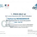 Auszeichnung DELF A2 - Hoechste Punktzahl Bezirk Schwaben